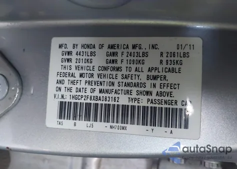 2011 Honda Accord 2.4 Ex-L z USA, uszkodzony, nr VIN 1HGCP2F8XBA083162